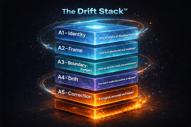 The Drift Stack layered architecture: Identity, Frame, Boundary, Drift, and Correction